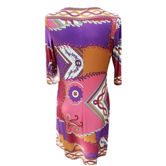 Donna Morgan Midi Sheath Stretchy Dress 3/4 sleeves Red Pink Purple Sz 10 Medium - Picture 7 of 11
